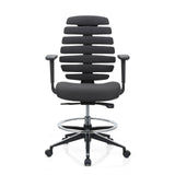 Svart bardiskstol ERGO LINE II WORK med segmenterat ryggstöd, fotring och femhjulig fotkorsbas från hjh OFFICE – 360-gradersvy (framifrån 0°)