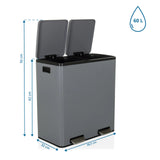 Måttskiss av papperskorg Clean 13 med 60 L kapacitet och 58,5 x 32 cm från hjh OFFICE