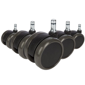 Fem svarta stol på hjul 5x ROLO 10mm/65mm för hårda golv med metallstift från hjh OFFICE