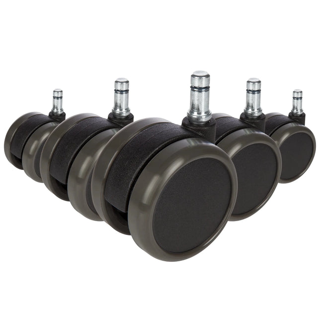 Fem svarta stol på hjul 5x ROLO 10mm/65mm för hårda golv med metallstift från hjh OFFICE