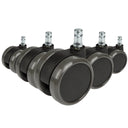 Fem svarta hjul 5x ROLO 11mm/65mm för hårda golv med silverfärgade bultar från hjh OFFICE