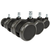 Fem svarta hjul 5x ROLO 11mm/65mm för hårda golv med silverfärgade bultar från hjh OFFICE