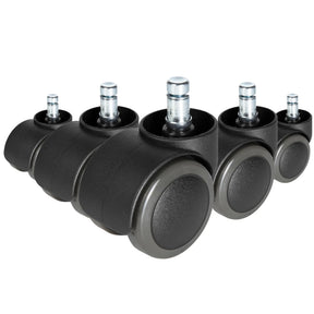 Fem svarta 5x ROLO FREE 10mm/50mm Stol på hjul för hårda golv med silverfärgade bultar från hjh OFFICE