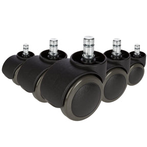 Fem svarta Stol på hjul 5x ROLO FREE 11mm/50mm för hårda golv med metallstift från hjh OFFICE