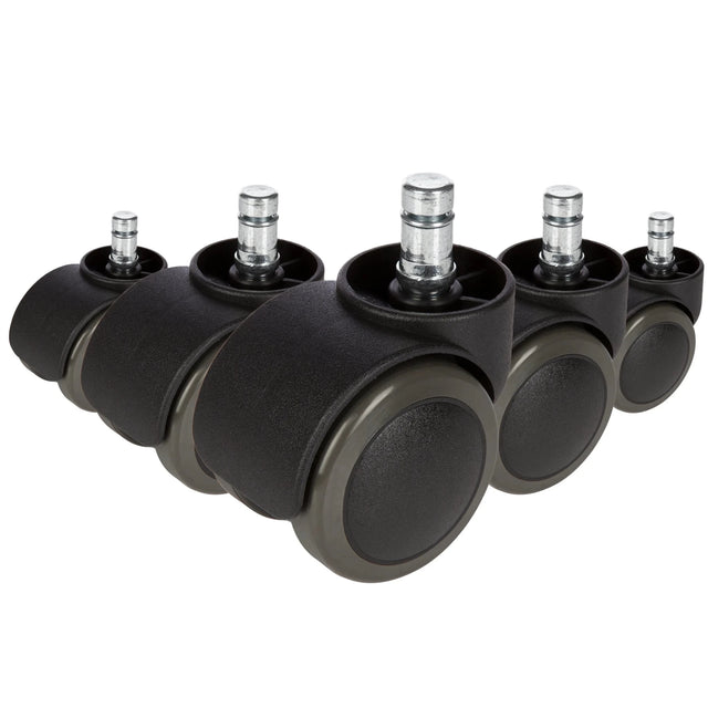 Fem svarta Stol på hjul 5x ROLO FREE 11mm/50mm för hårda golv med metallstift från hjh OFFICE