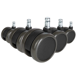 Fem svarta Stol på hjul 5x ROLO FREE 11mm/65mm för hårda golv med metallstift från hjh OFFICE