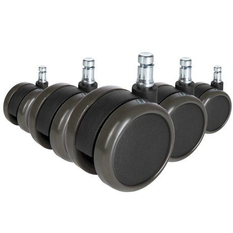 Fem svarta Stol på hjul 5x ROLO FREE 11mm/65mm för hårda golv med metallstift från hjh OFFICE