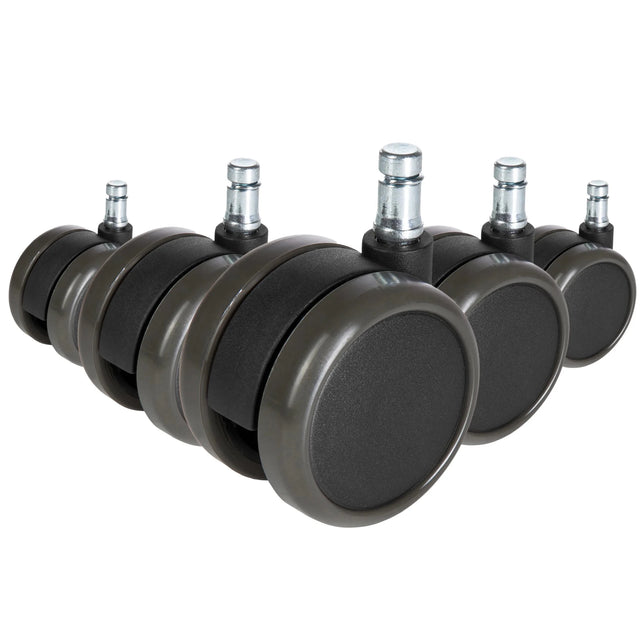 Fem svarta Stol på hjul 5x ROLO FREE 11mm/65mm för hårda golv med metallstift från hjh OFFICE