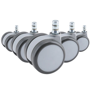 Fem grå Stol på hjul 5x ROLO MOVE 60 11mm/60mm för hårda golv med metallstift från hjh OFFICE