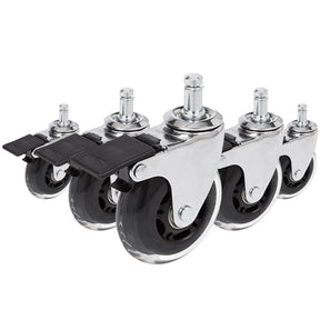 Hjul till stol 5x ROLO SKATE CT 11mm/75mm i silver och transparent med lås för hårda golv från hjh OFFICE
