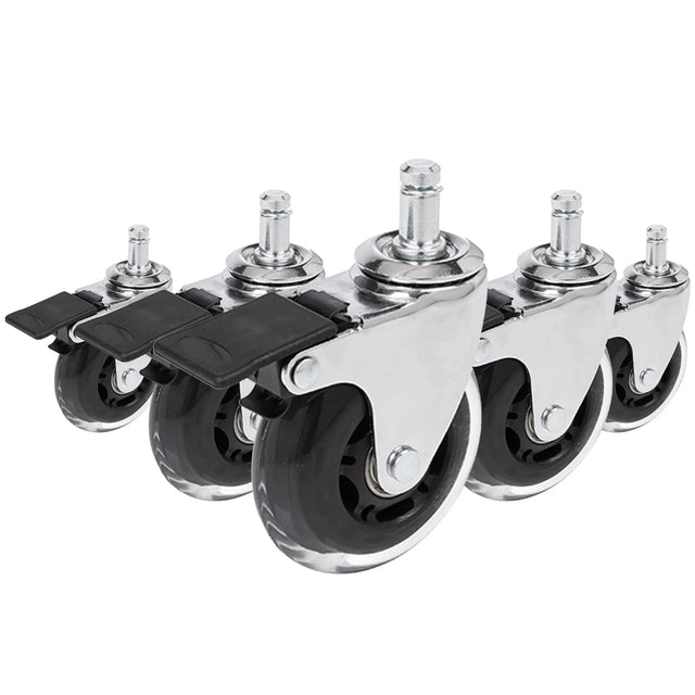 Hjul till stol 5x ROLO SKATE CT 11mm/75mm i silver och transparent med lås för hårda golv från hjh OFFICE