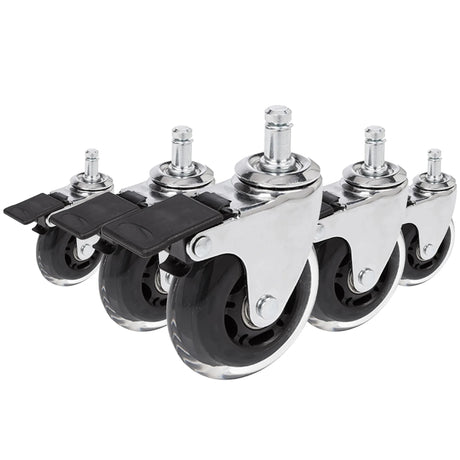 Hjul till stol 5x ROLO SKATE CT 11mm/75mm i silver och transparent med lås för hårda golv från hjh OFFICE