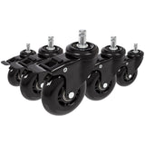 Fem svarta hjul 5x ROLO SKATE S 11mm/75mm med lås för hårda golv från hjh OFFICE