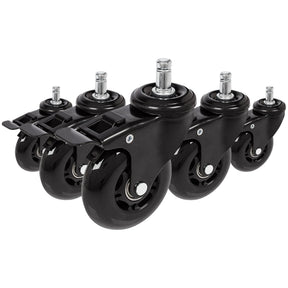Fem svarta hjul 5x ROLO SKATE S 11mm/75mm med lås för hårda golv från hjh OFFICE