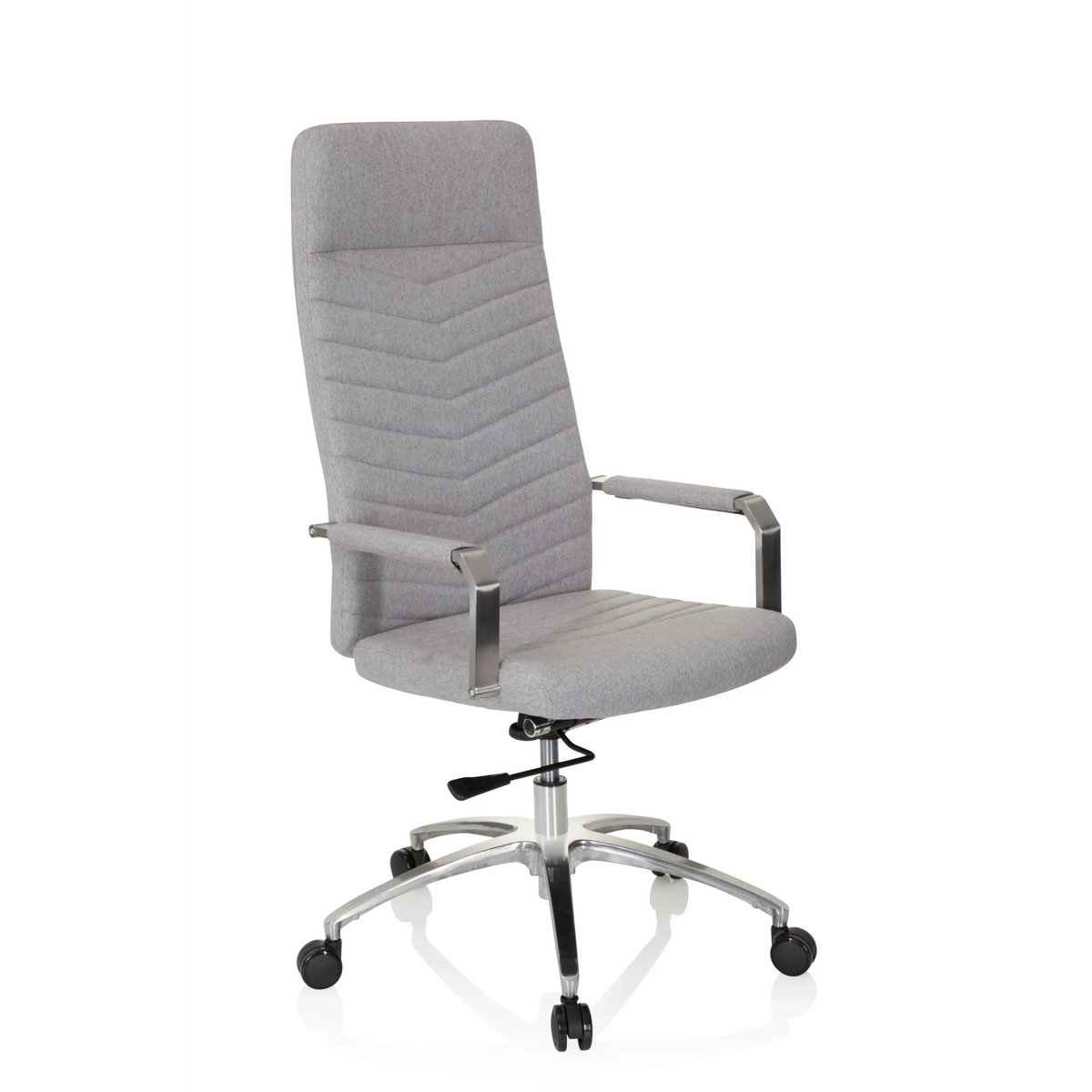 Ljusgrå Home Office kontorsstol SARANTO PLUS med armstöd och femhjulig fotkorsbas från hjh OFFICE – 360-gradersvy (snett framifrån 40°)