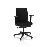 Svart Professionell kontorsstol SENATOR med armstöd och en femstjärnig fot med hjul från hjh OFFICE – 360-gradersvy (framifrån 20°)