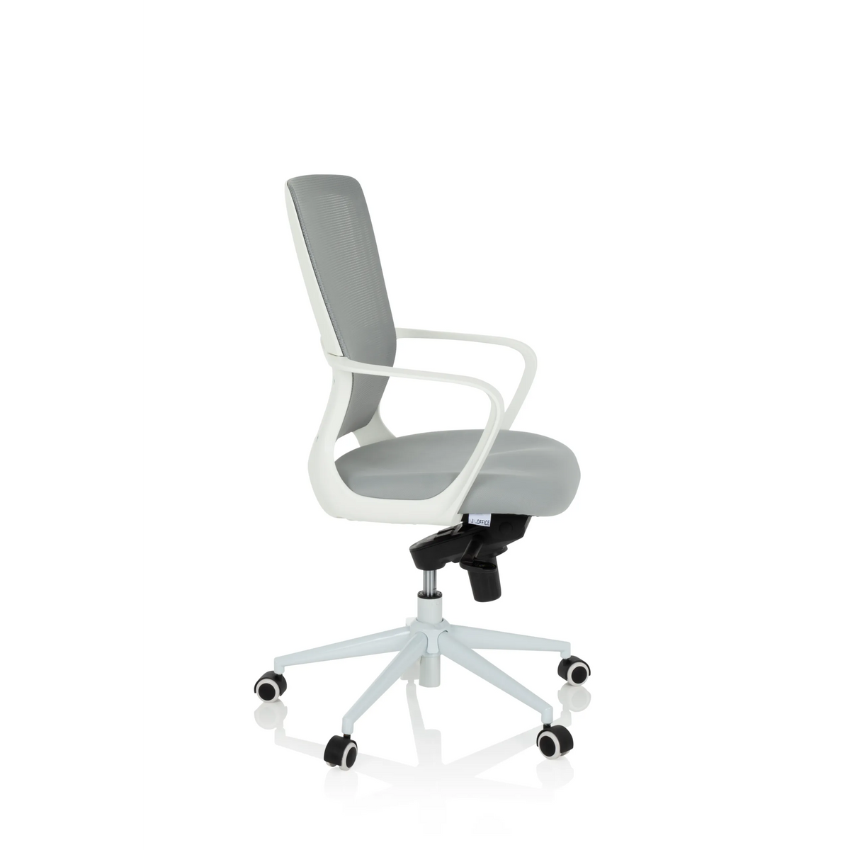 Grå Home Office kontorsstol ESTRIA med nätrygg och femhjulig stjärnfot från hjh OFFICE – 360-gradersvy (sidoprofil 80°)