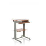 Grått Ståskrivbord WORKSTATION i bok med avlastningsyta och fyra hjul från hjh OFFICE – 360-gradersvy (snett framifrån 40°)