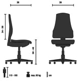 Teknisk ritning av Snurrstol för barn KID CLASSIC med en sitthöjd på 38-49 cm från hjh OFFICE