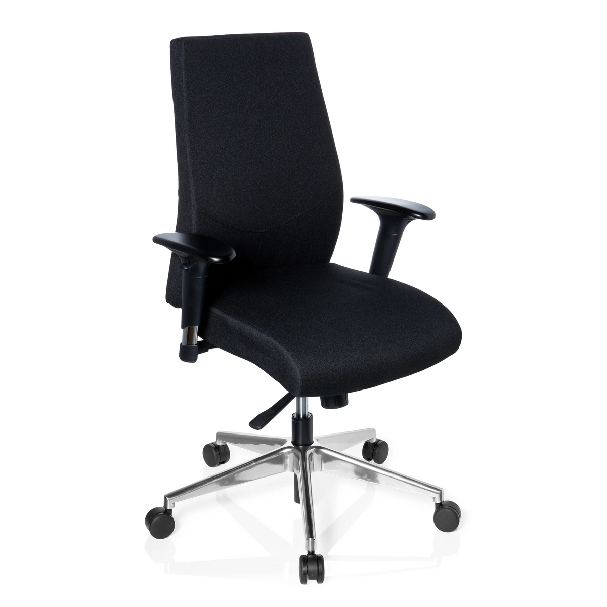 Svart Professionell kontorsstol PRO-TEC 250 med armstöd och femhjulig stjärnfot från hjh OFFICE – 360-gradersvy (snett framifrån 40°)