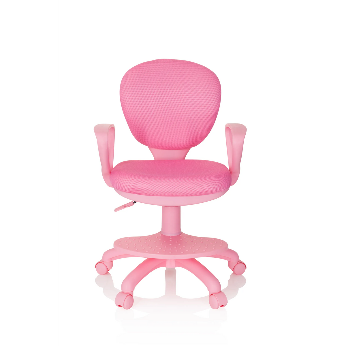 Rosa Snurrstol för barn KID COLOUR med armstöd och femhjulig fotkorsbas från hjh OFFICE – 360-gradersvy (framifrån 0°)