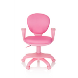 Rosa Snurrstol för barn KID COLOUR med armstöd och femhjulig fotkorsbas från hjh OFFICE – 360-gradersvy (framifrån 0°)
