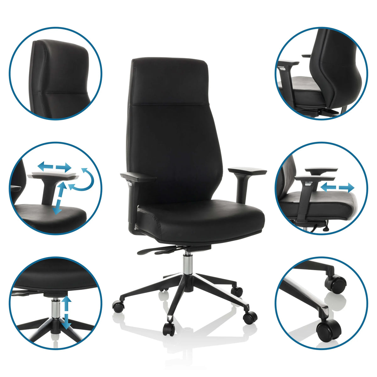 Professionell chefsfåtölj VITORO ECO i svart med justerbara armstöd och gaslift från hjh OFFICE