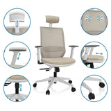 Justerbara funktioner för Professionell kontorsstol PROFONDO PRO W i beige med nackstöd och hjul från hjh OFFICE