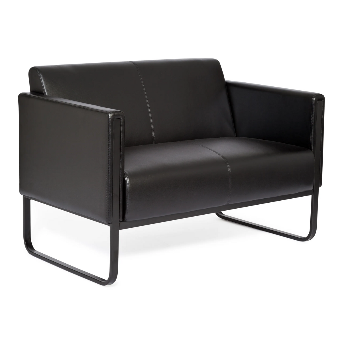 Svart loungesoffa BALI BLACK som tvåsitssoffa med armstöd och metallstomme från hjh OFFICE – 360-gradersvy (bakifrån 180°)