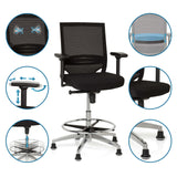 Svart bardiskstol TOP WORK 77 med nätrygg, fotring och glidskydd från hjh OFFICE