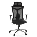Svart Professionell kontorsstol KAMIAK med nätrygg och femstjärnig fotkorsbas med hjul från hjh OFFICE – 360-gradersvy (framifrån 15°)