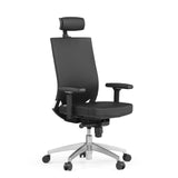Svart Professionell kontorsstol PORTO MAX HIGH i läder med nackstöd och femhjulig fotkorsbas från hjh OFFICE – 360-gradersvy (snett framifrån 45°)