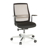 Schwarzer High-End-Bürostuhl FOUNTAINE PRO mit Netzrücken und Fußkreuz mit fünf Rollen von hjh OFFICE – 360-Grad-Ansicht (Frontansicht 20°)