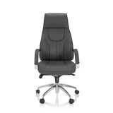 Grå professionell chefsfåtölj ELEGANCE I med armstöd och blankt femstjärnigt underrede med fem hjul från hjh OFFICE – 360-gradersvy (framifrån 0°)