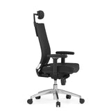Svart Professionell kontorsstol PORTO MAX HIGH i läder med nackstöd och femhjulig fotkorsbas från hjh OFFICE – 360-gradersvy (sidoprofil 75°)