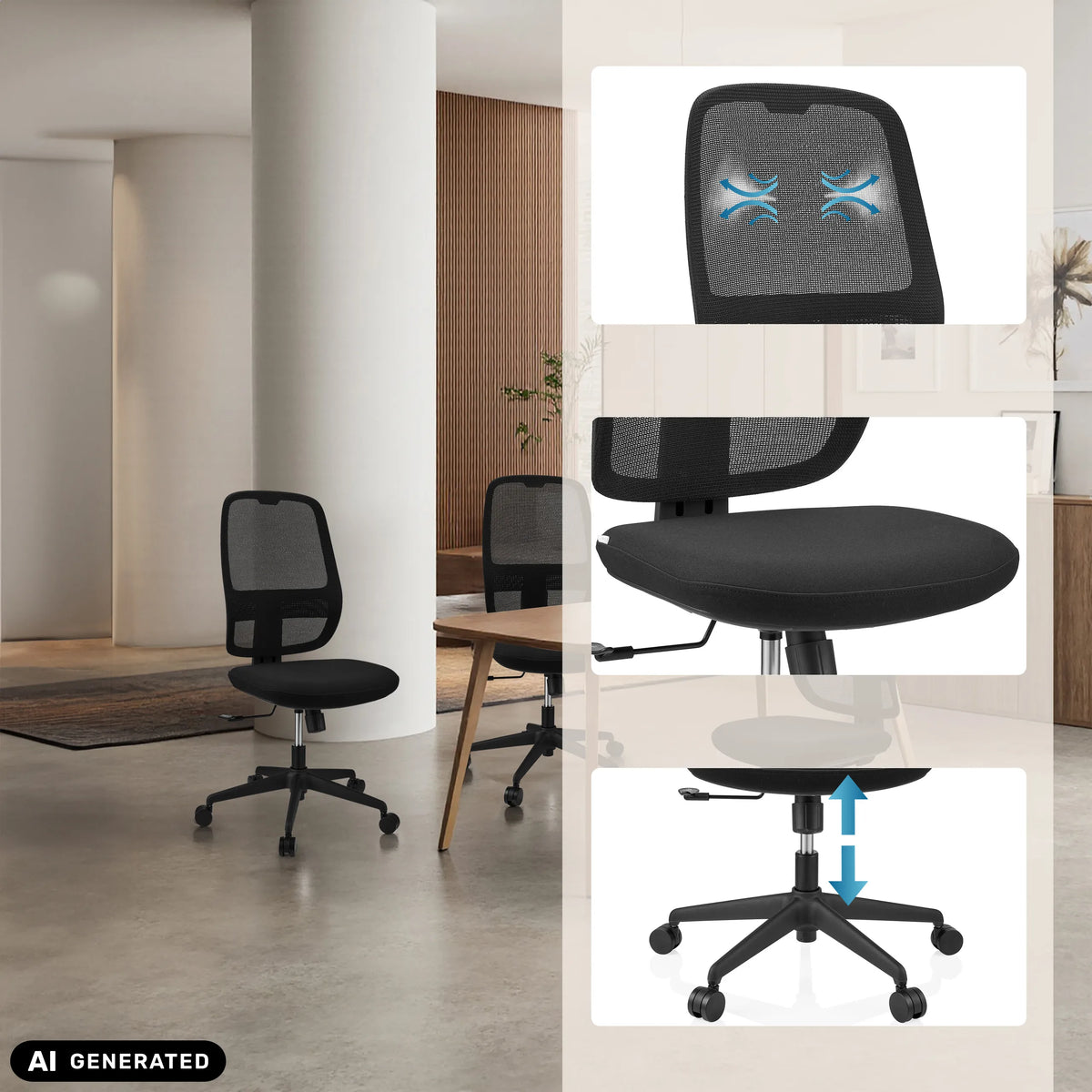 Professionell kontorsstol Minoro B i svart med andningsbart ryggstöd och gaslift från hjh OFFICE (AI-genererad bild)