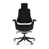 Svart Professionell kontorsstol SPEKTRE BLACK med nackstöd, armstöd och femhjulig fotkorsbas från hjh OFFICE – 360-gradersvy (framifrån 0°)