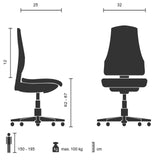 Teknisk ritning av Svängbar stol TOP WORK 03 med en maximal belastningskapacitet på 100 kg från hjh OFFICE