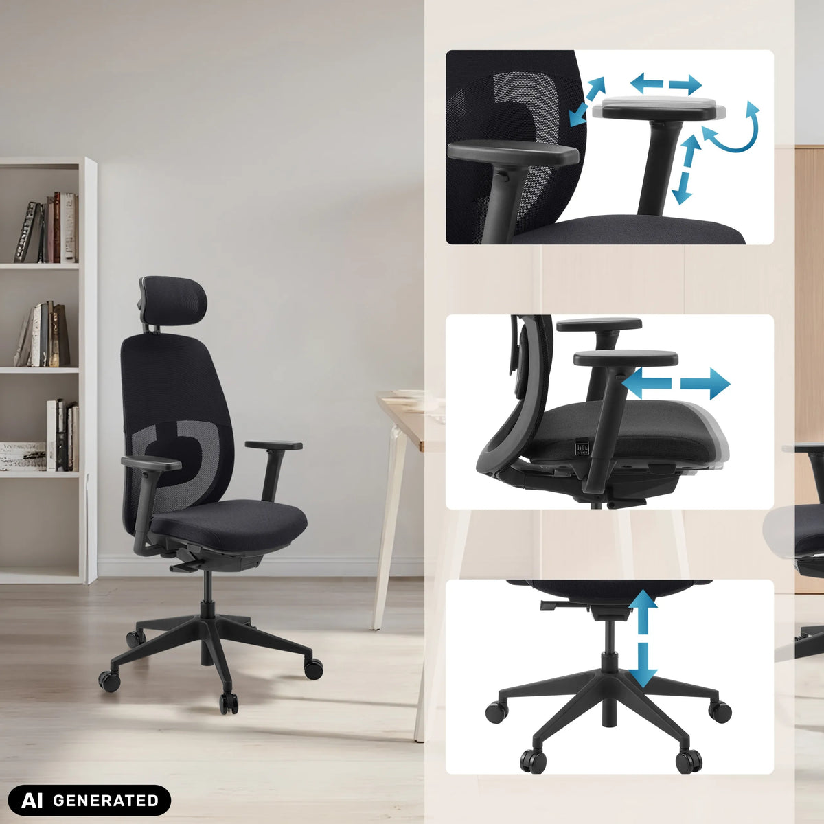 Justerbara armstöd och sitthöjd på den professionella kontorsstolen Skandis Pro från hjh OFFICE (AI-genererad bild)