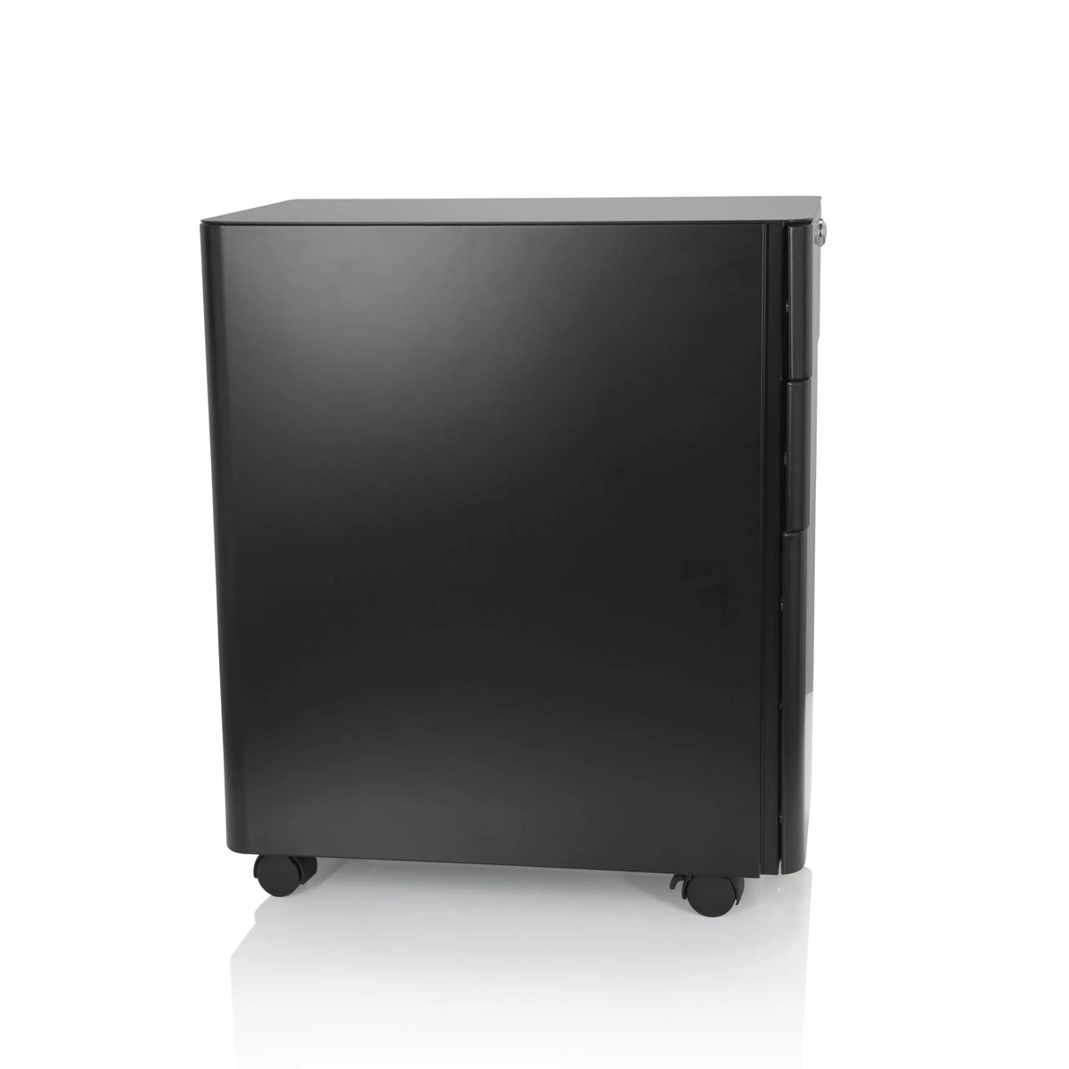 Svart rullcontainer COLOR I i metall med tre lådor och fyra hjul från hjh OFFICE – 360-gradersvy (sidoprofil 80°)