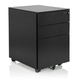 Svart rullcontainer COLOR OS I i metall med tre lådor och hjul från hjh OFFICE – 360-gradersvy (snett framifrån 40°)