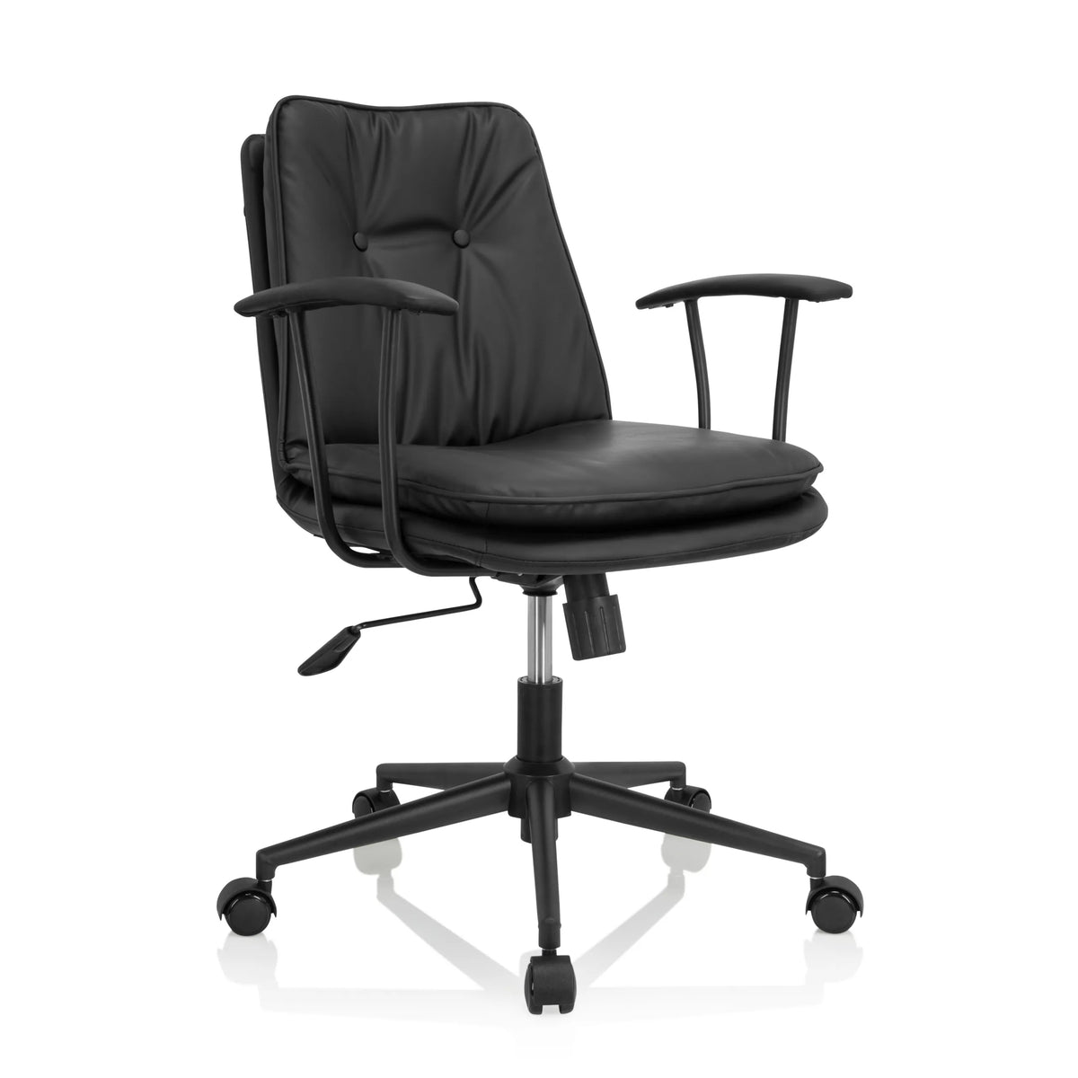 Svart Home Office kontorsstol SMALLO med vaddering och femhjulig fotkorsbas från hjh OFFICE – 360-gradersvy (snett framifrån 40°)