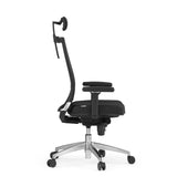 Svart Professionell kontorsstol PORTO MAX HIGH i läder med nackstöd och femhjulig fotkorsbas från hjh OFFICE – 360-gradersvy (sidoprofil 90°)