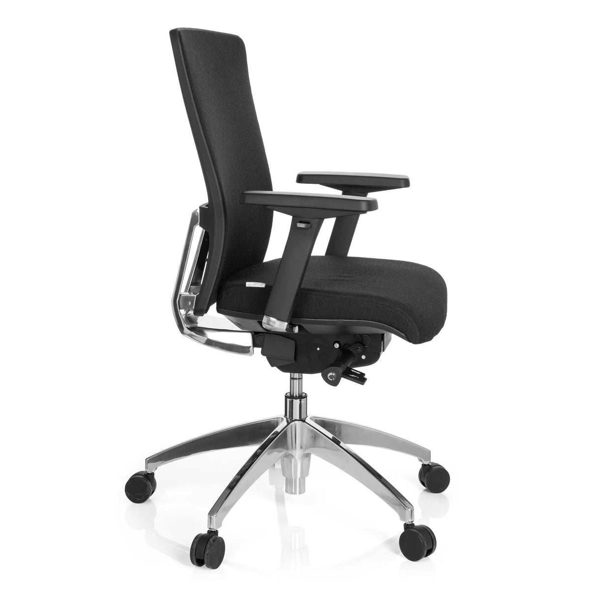 Svart Professionell kontorsstol ASTRA BASE med armstöd och femhjulig fotkorsbas från hjh OFFICE – 360-gradersvy (sidoprofil 80°)