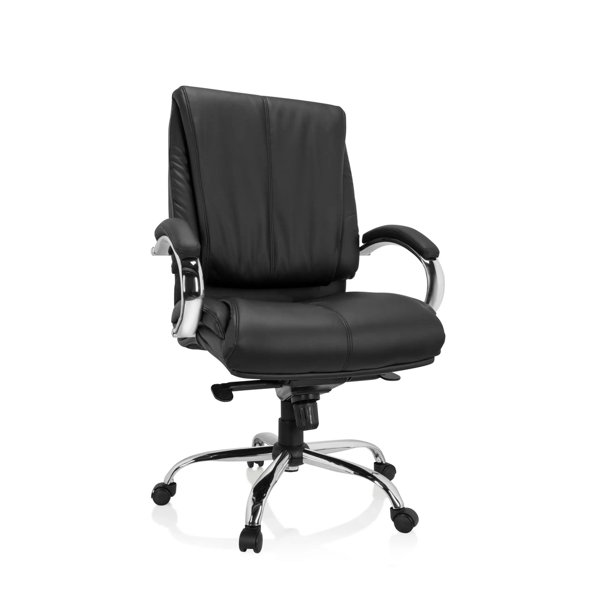 Svart snurrstol XXL H 100 i konstläder med stjärnfot och fem hjul från hjh OFFICE – 360-gradersvy (framifrån 20°)