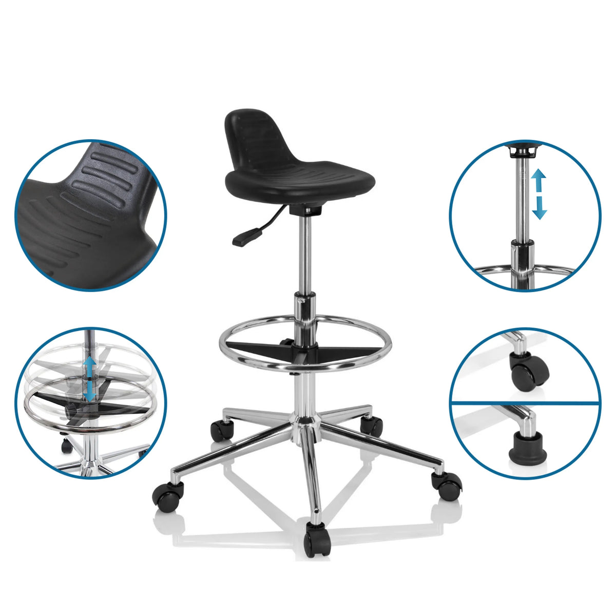 Svart formgjuten sits och höjjusterbar ram på den Svängbar stol TOP WORK 03 I från hjh OFFICE