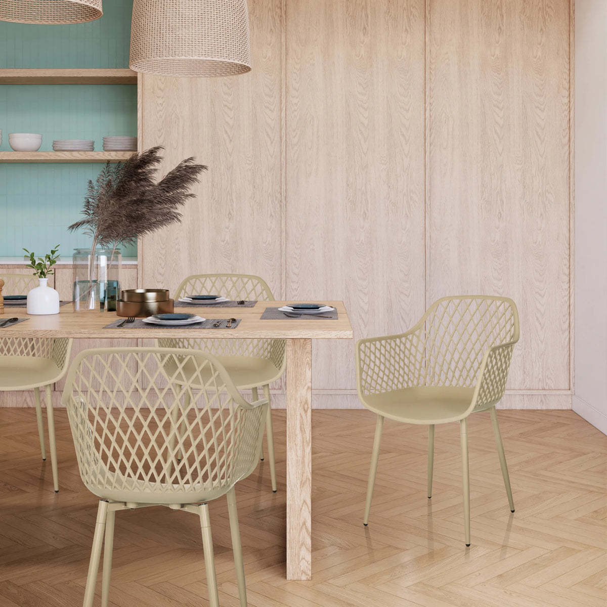 Beige Utomhusstol BEGIO L med nätryggstöd och armstöd från hjh LIVING