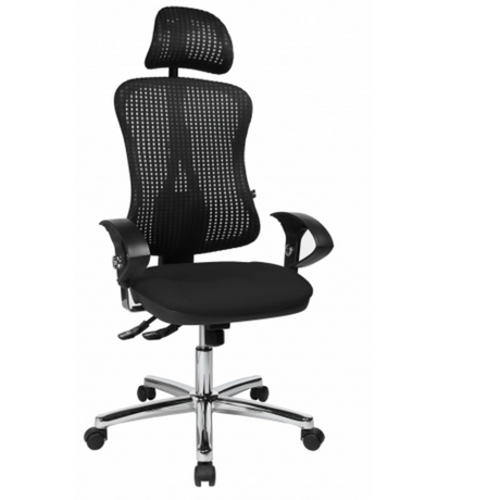 Profi-Bürostuhl HJH SOLUTION DELUXE HEAD AL.U2 in Schwarz mit Netzrückenlehne, Kopfstütze und glänzendem Fußkreuz von Topstar