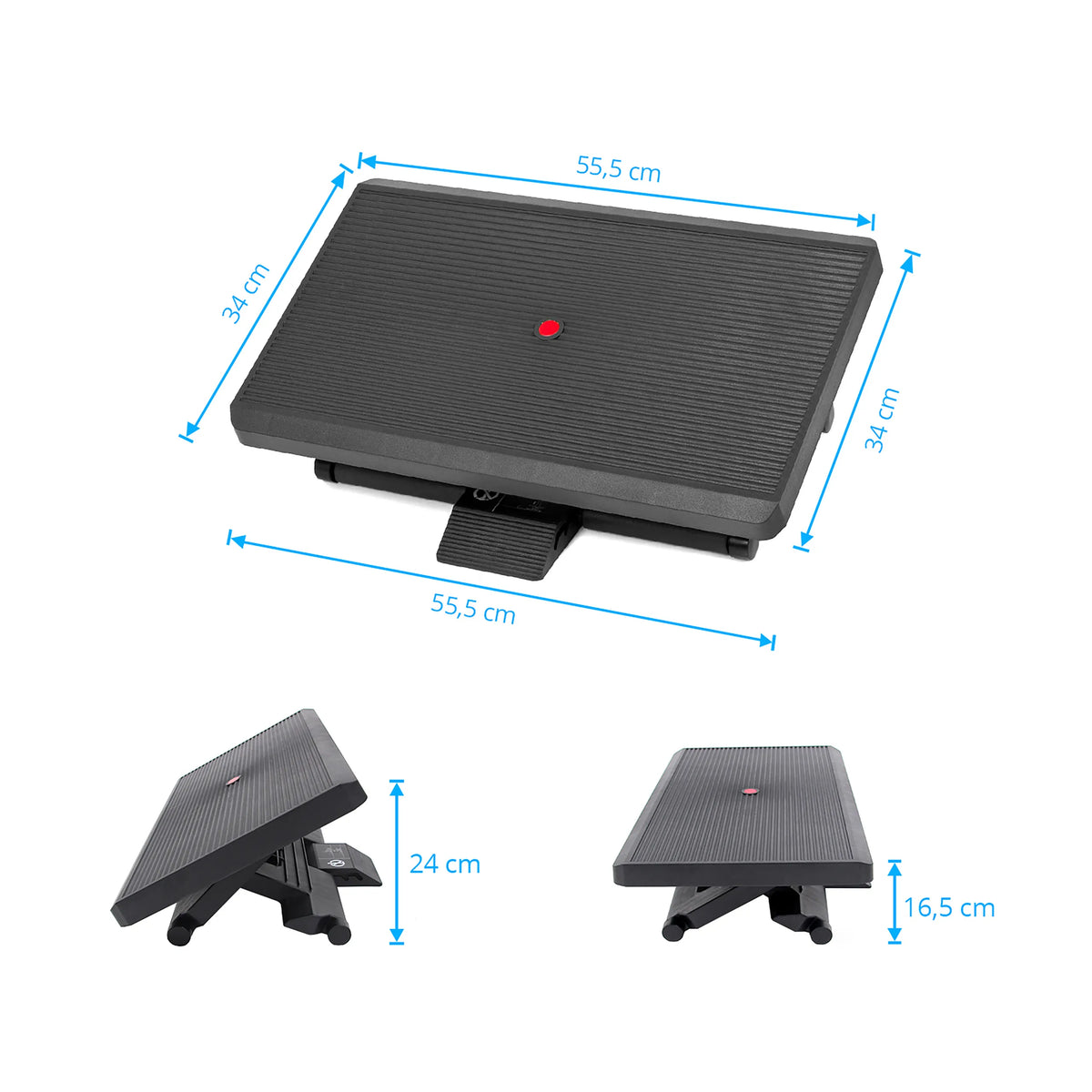 Måttritning av Fotstöd PIEDINO STRIPE PRO med 55,5 × 34 cm och en höjd upp till 24 cm från hjh OFFICE