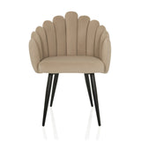 Beige matstol SCALLORE med snäckformat ryggstöd och svarta ben från hjh LIVING – 360-gradersvy (framifrån 0°)